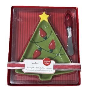 Hallmark Christmas Tree Serving Dish With Lighted Bulb Spreader Works NEW